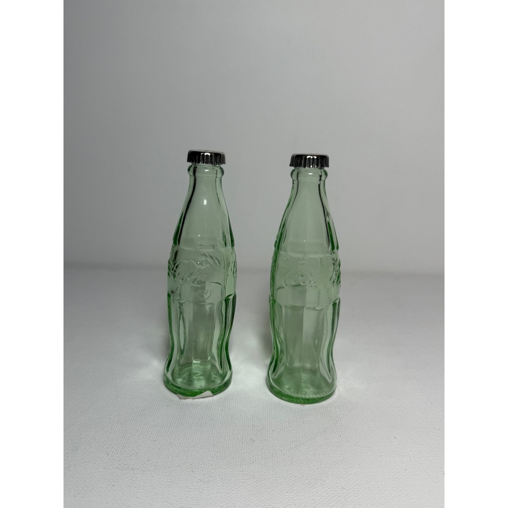 Coca Cola Green Glass Salt And Pepper Shakers 4.5" NEW